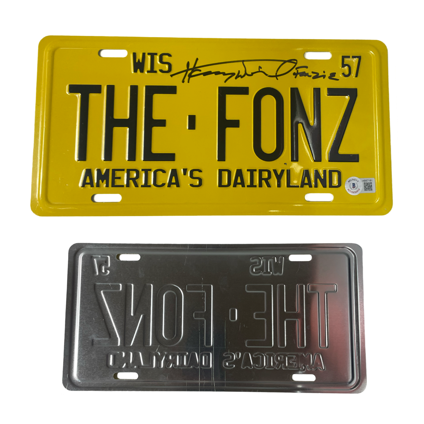 Henry Winkler The Fonz Wisconsin 1957 Autographed Inscription "Fonz" License Plate Beckett