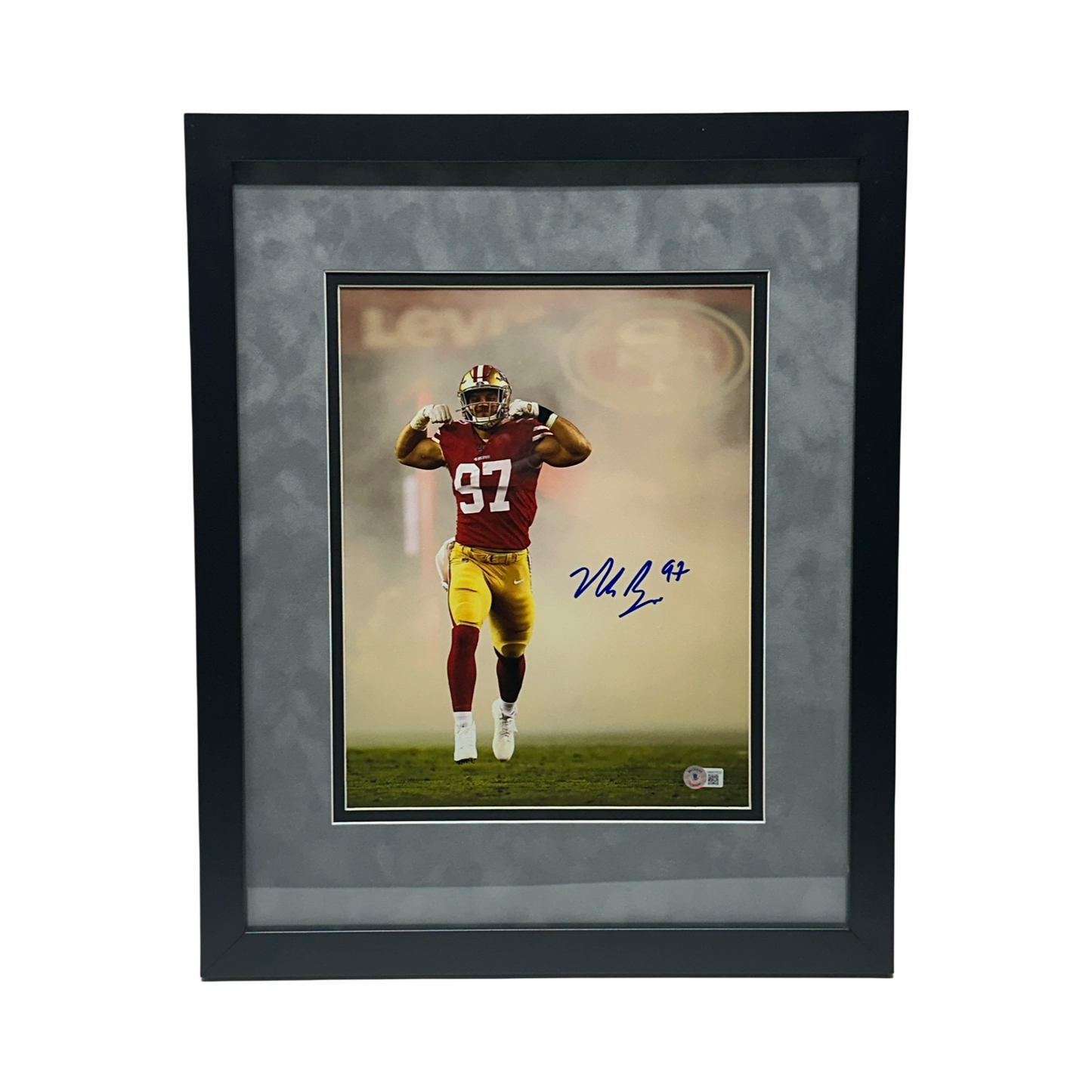 Nick Bosa Autographed San Francisco 49ers Pregame Flex 11x14 Beckett - Framed