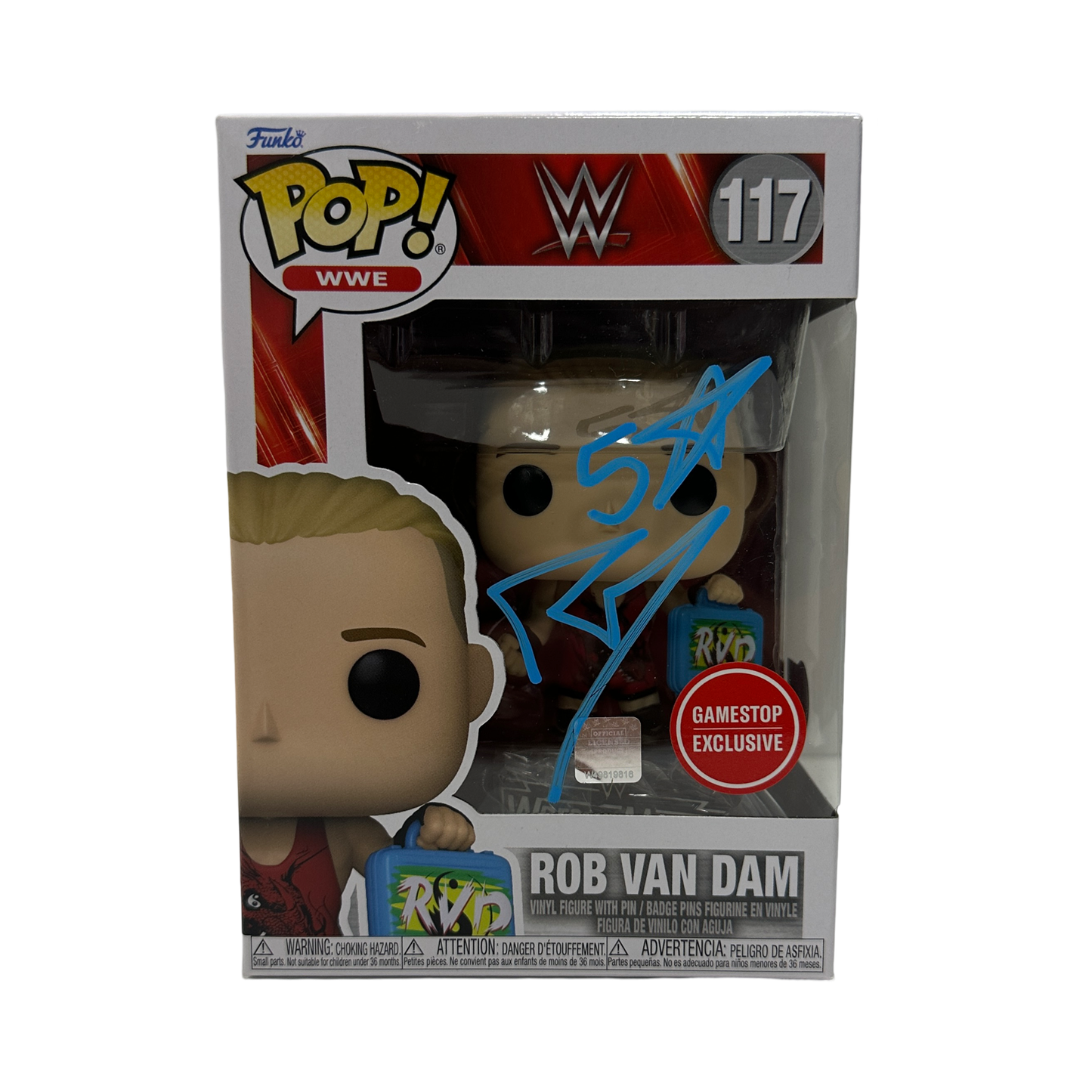 Rob Van Dam Autographed WWE ECW Funko Pop Light Blue Ink "5 Star" Inscription Beckett