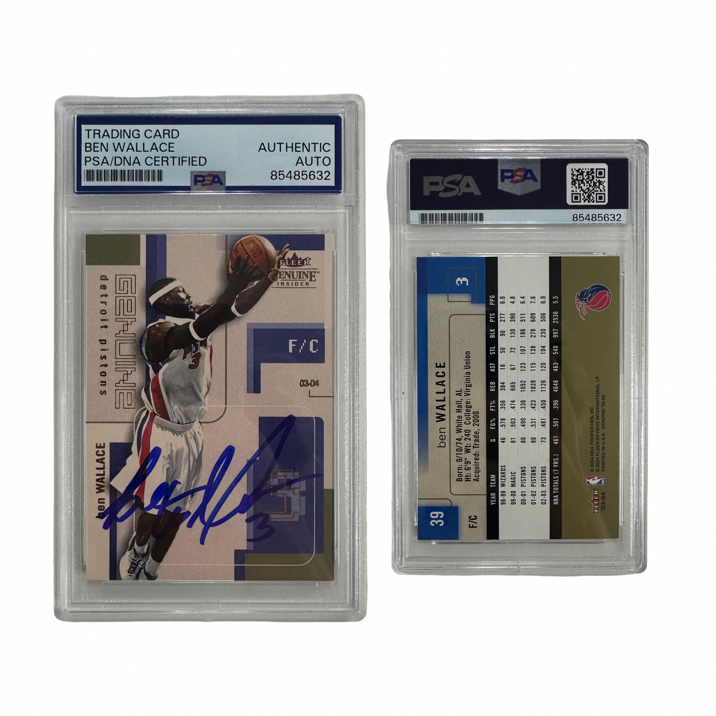 2003-04 Ben Wallace Autographed Fleer Genuine Insider #39 PSA Auto Authentic