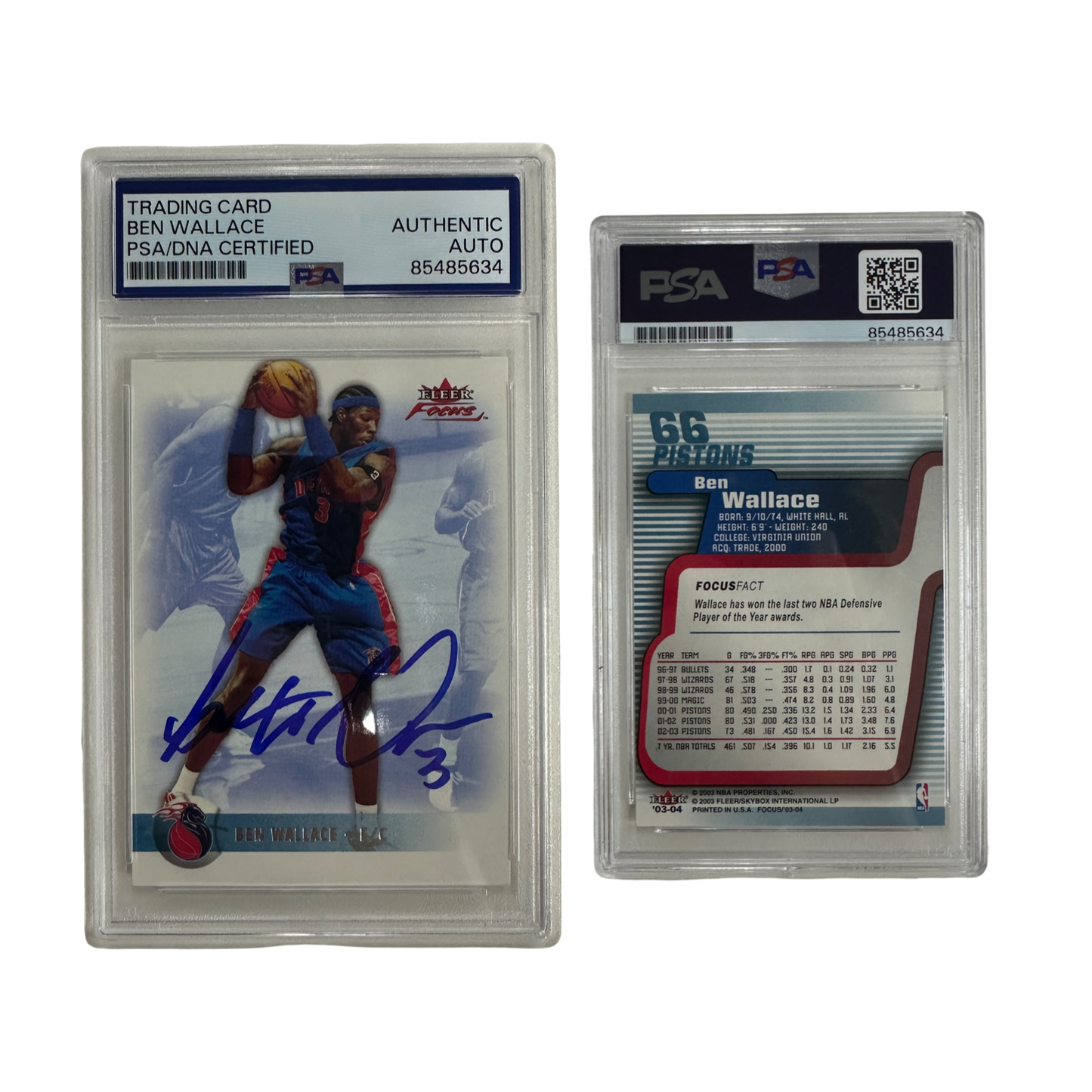 2003 Ben Wallace Autographed Fleer Focus #66 PSA Auto Authentic