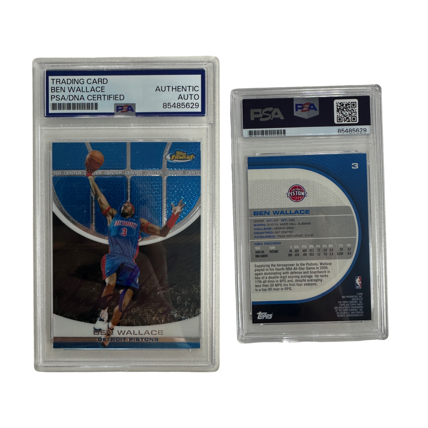 2006 Ben Wallace Autographed Topps Finest Blue Refractor #3 PSA Auto Authentic