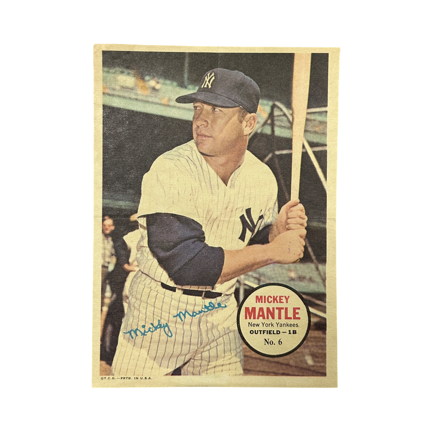 1967 Mickey Mantle New York Yankees Topps Pin Up #6 Poster