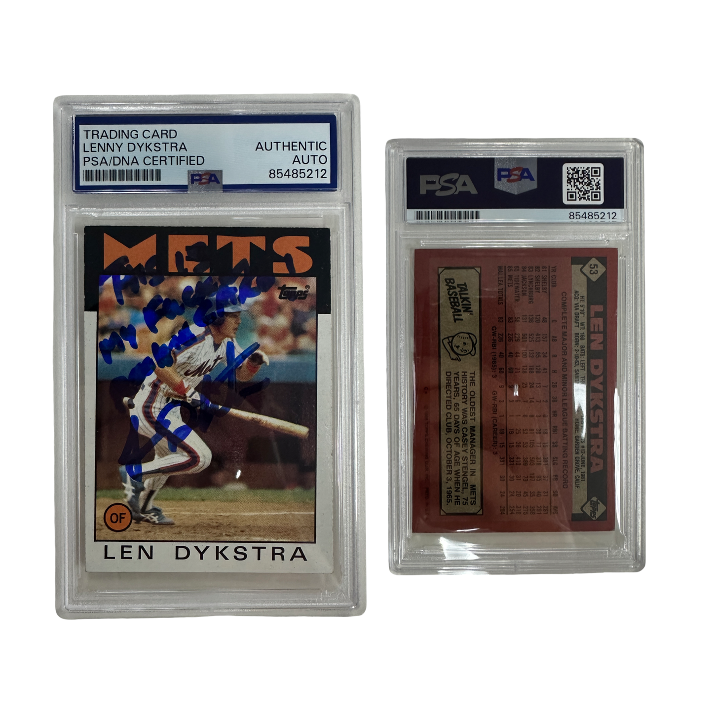 1986 Lenny Dykstra Autographed "This is My Fucking Rookie Card" Inscribed Topps #53 PSA Auto Authentic