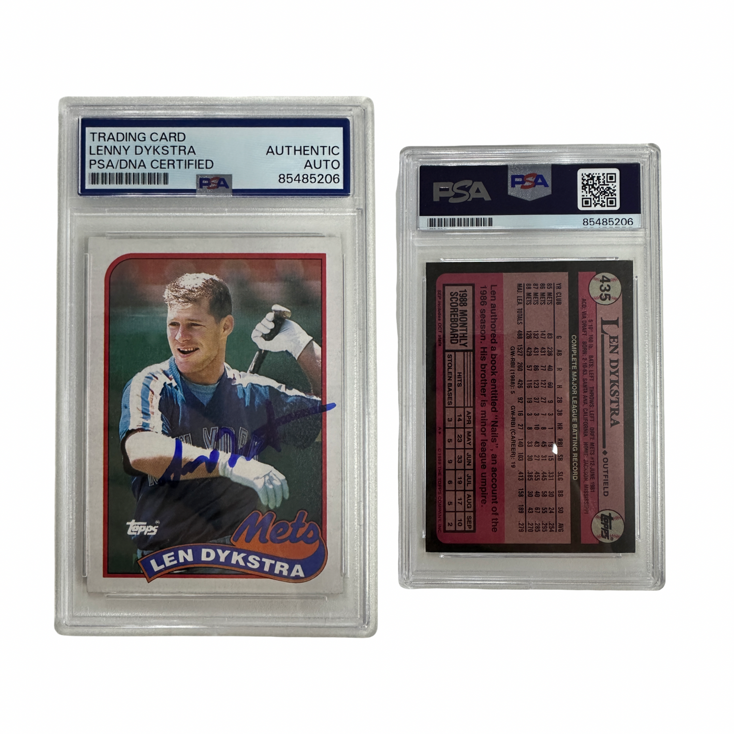 1989 Lenny Dykstra Autographed Topps #435 PSA Auto Authentic