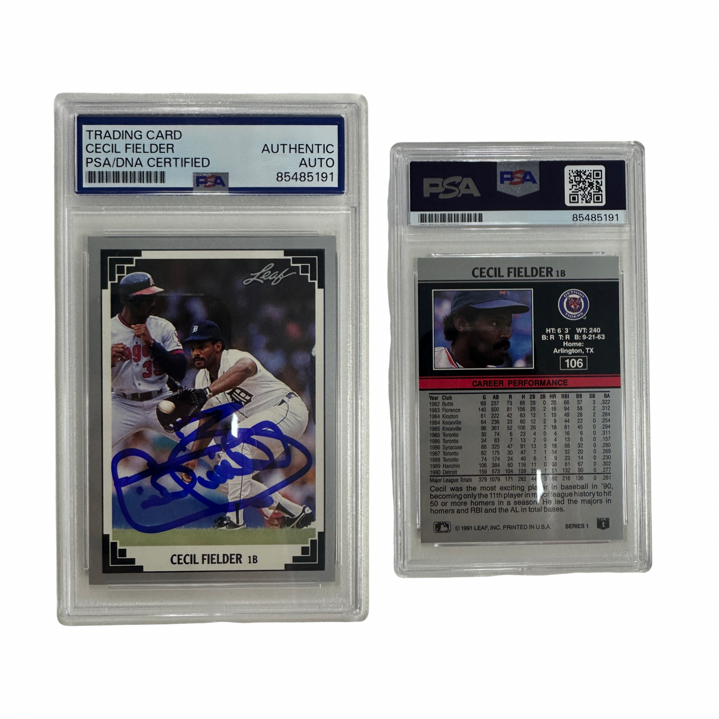 1991 Cecil Fielder Autographed Leaf #106 PSA Auto Authentic