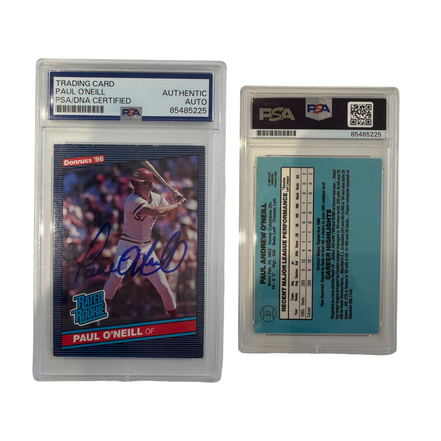 1986-87 Paul O'neill Autographed Leaf Donruss Rated Rookie #37 PSA Auto Authentic