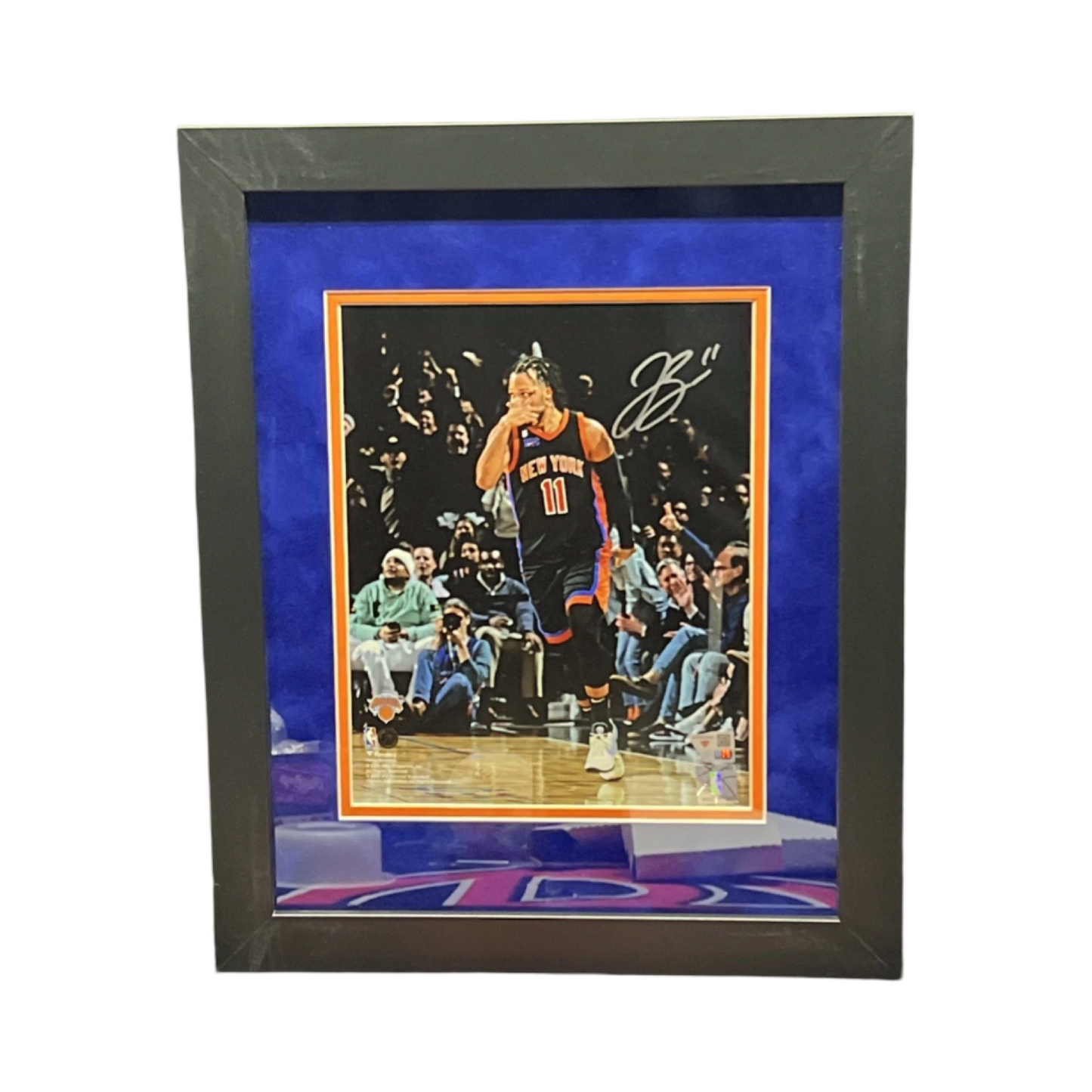 Jalen Brunson Autographed New York Knicks Mask Celebration 8x10 Fanatics - Framed