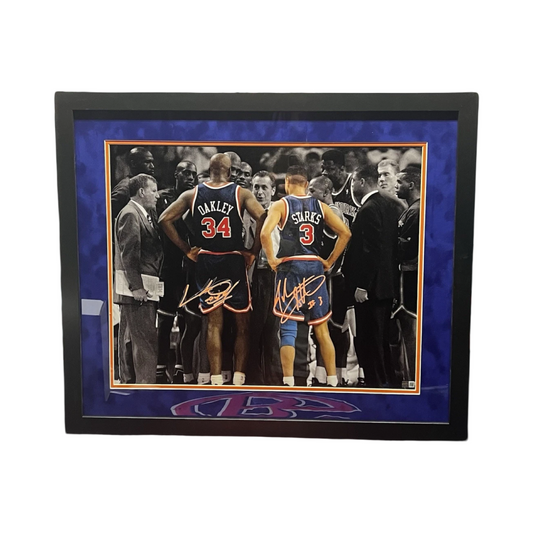 Charles Oakley & John Starks Autographed New York Knicks Spotlight Side by Side 16x20 Steiner CX - Framed