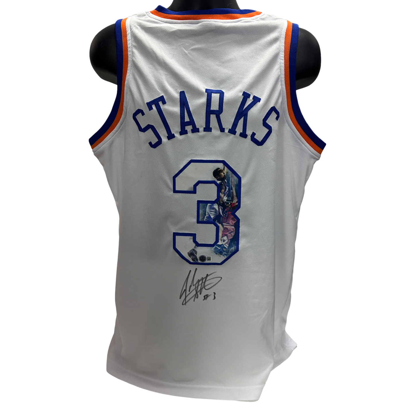 John Starks Autographed New York Knicks White The Dunk Art Jersey Beckett