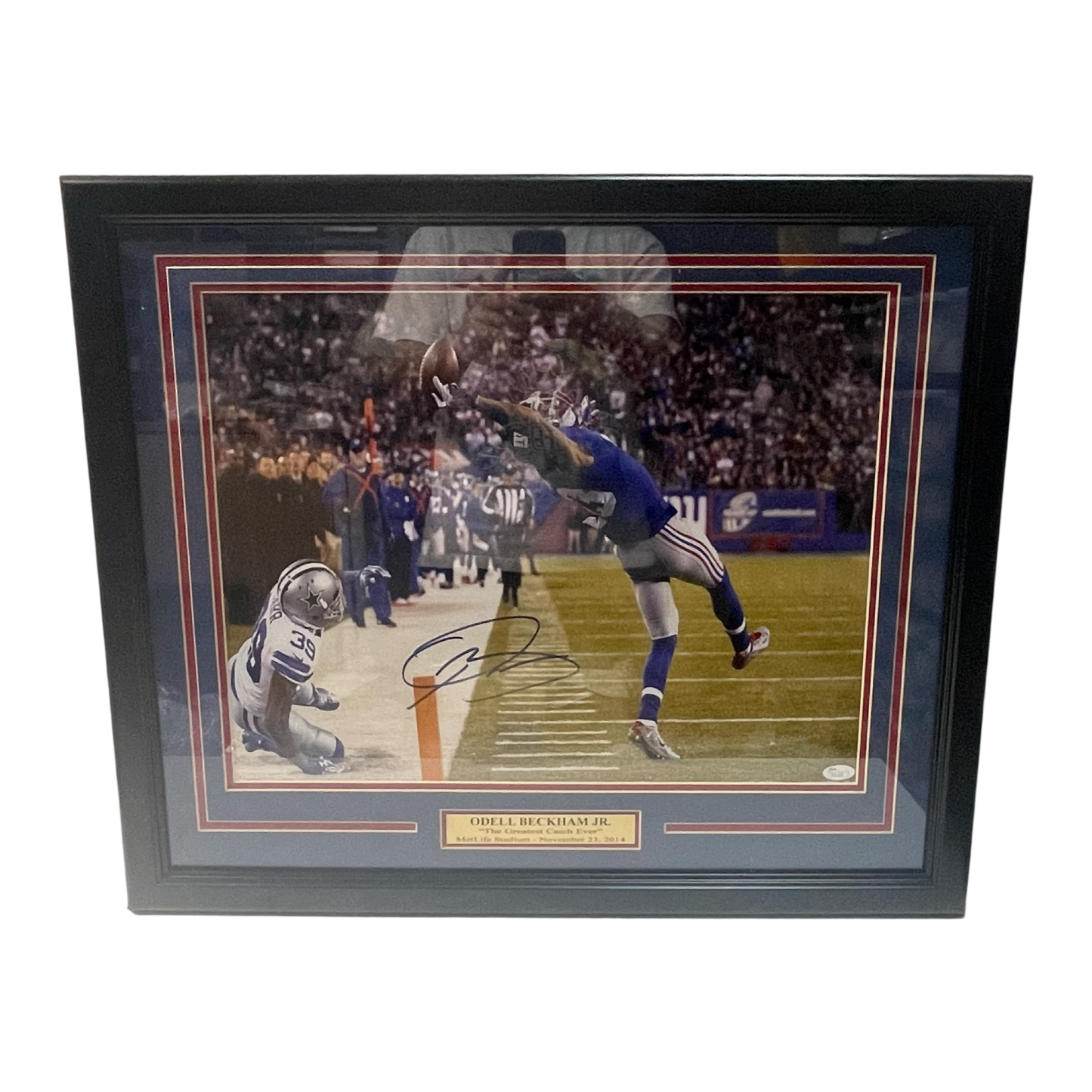 Odell Beckham Jr Autographed New York Giants Framed The Catch 16x20 w/ Nameplate JSA