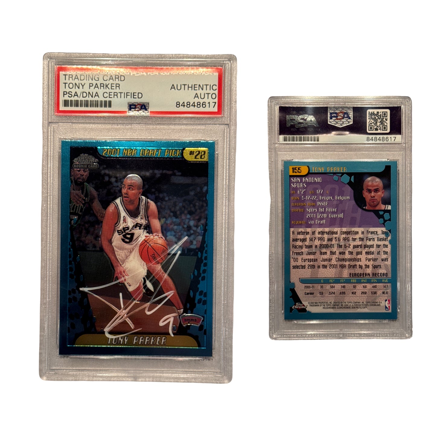 2001-02 Tony Parker Topps Chrome RC #155 Autographed White Ink PSA Auto Authentic