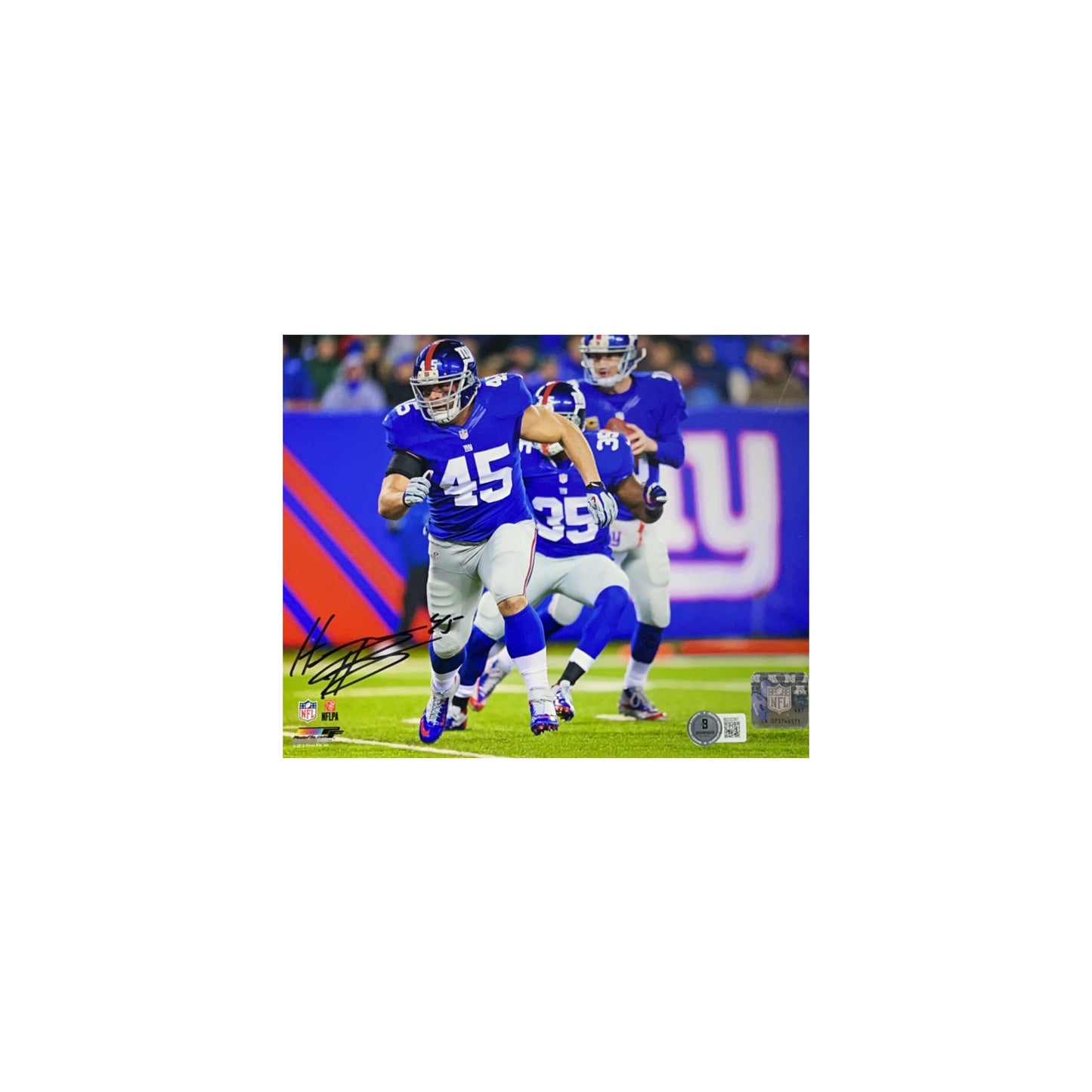 Henry Hynoski Autographed New York Giants Pre Block 8x10 Beckett