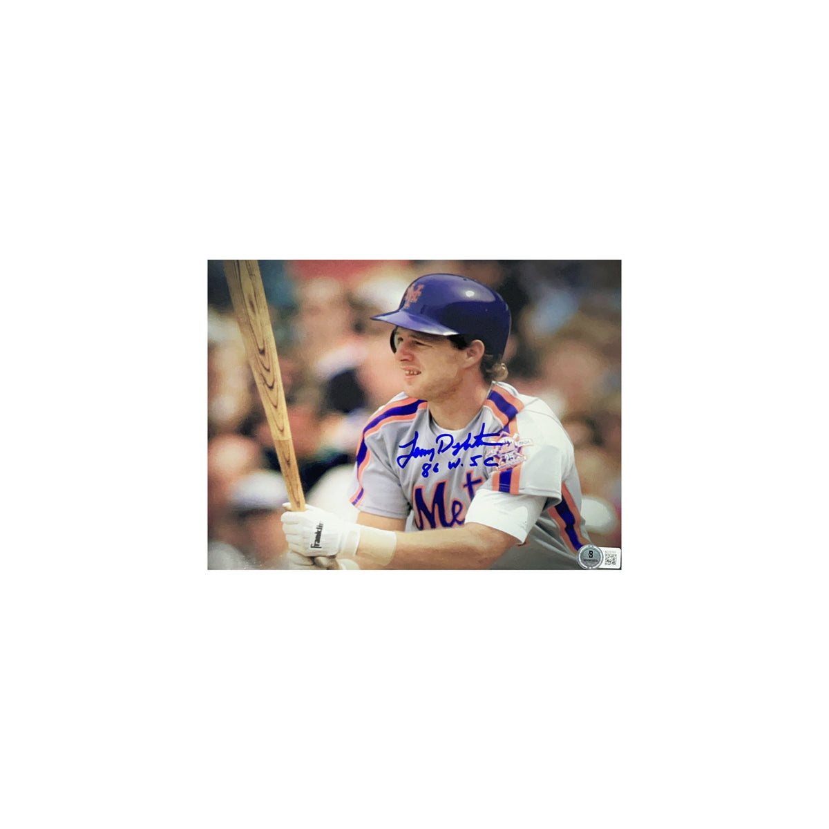 Lenny Dykstra Autographed New York Mets Close Up 8x10 "86 WSC" Inscription Beckett