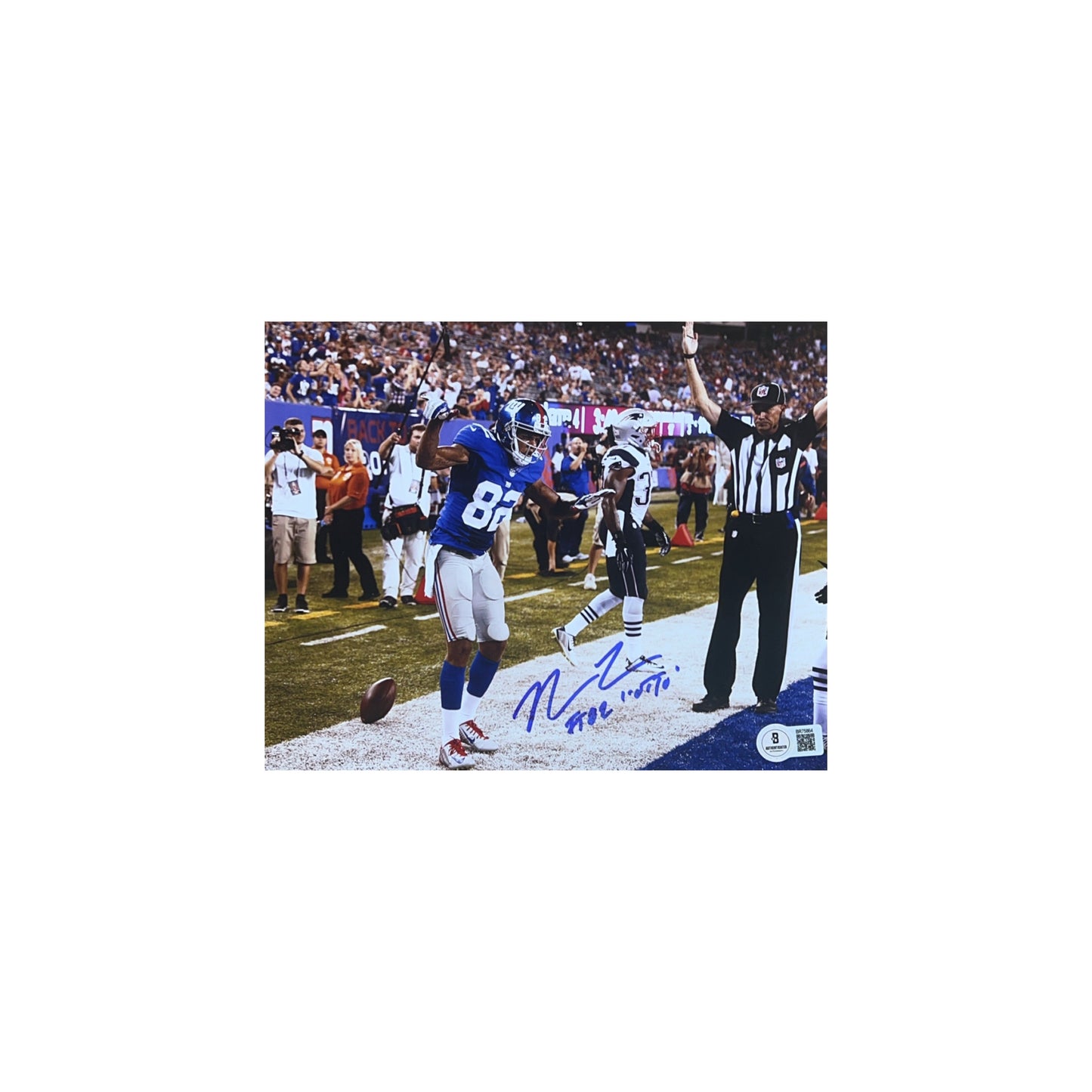 Roger Lewis Jr. Autographed New York Giants Touchdown vs. Patriots 8x10 Beckett