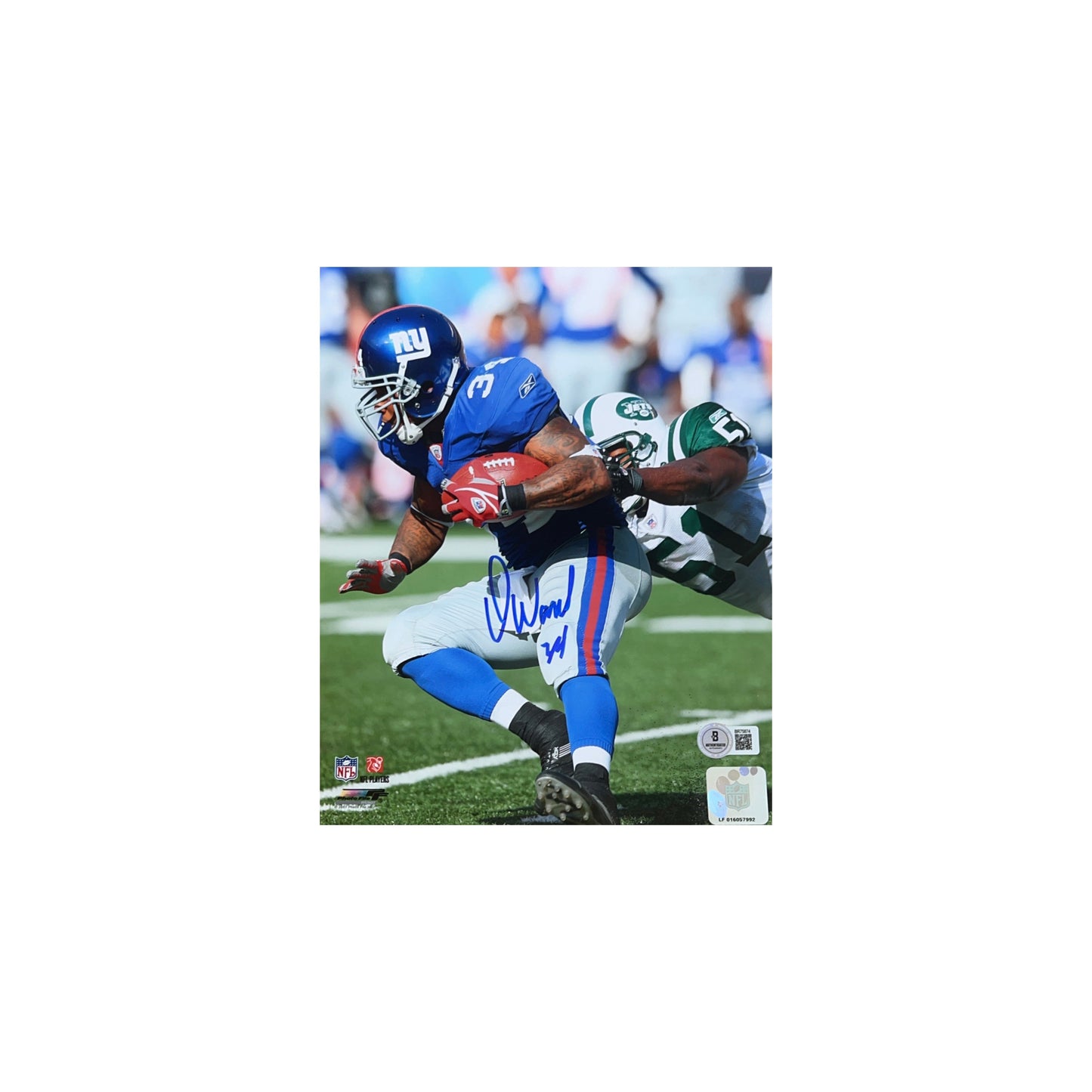 Derrick Ward Autographed New York Giants Close Up 8x10 Beckett