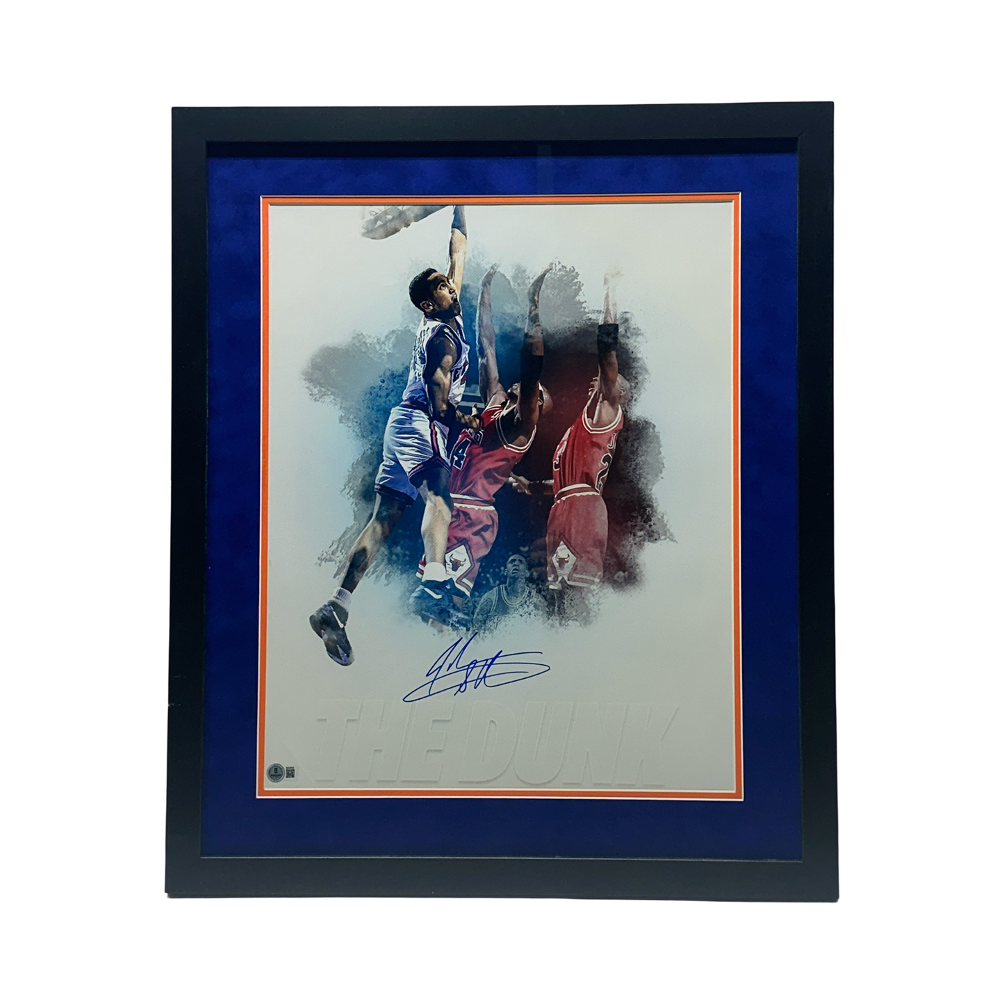 John Starks Autographed New York Knicks The Dunk White Edit 16x20 Beckett BAS - Framed