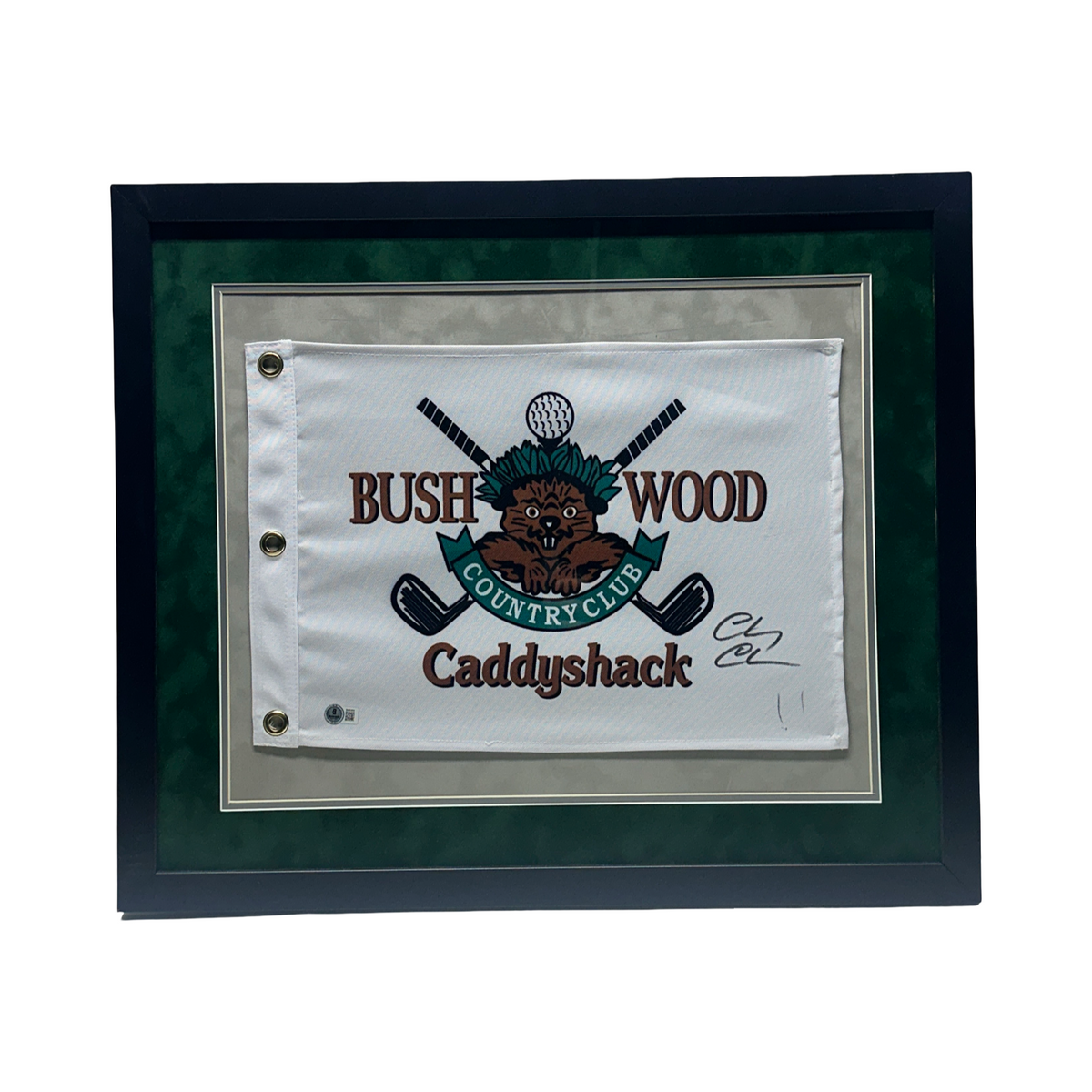 Chevy Chase Autographed Bushwood Caddyshack White Flag Green Matte 16x20 Beckett - Framed
