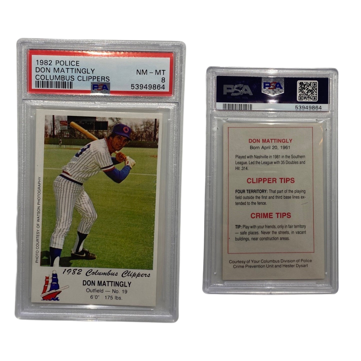 1982 Police Don Mattingly Columbus Clippers PSA NM-MT 8