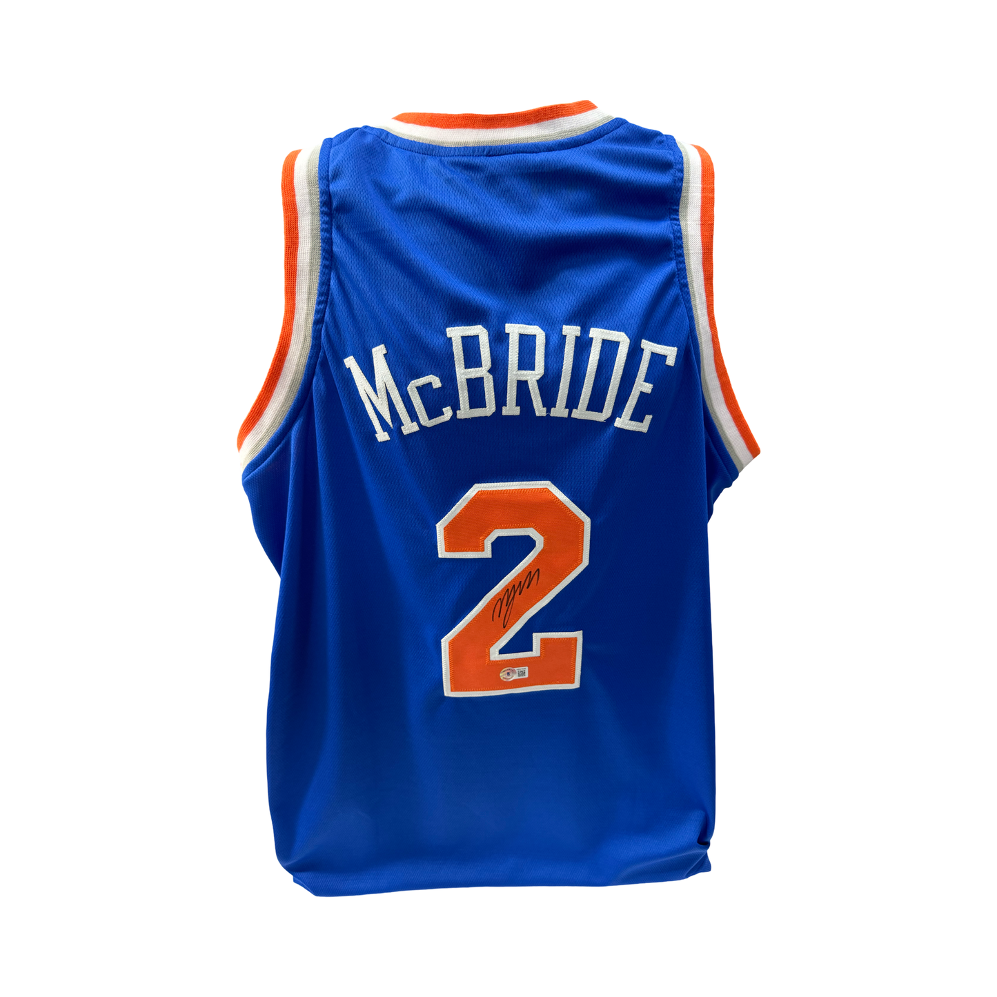 Miles Deuce McBride Autographed New York Knicks Blue Jersey Beckett