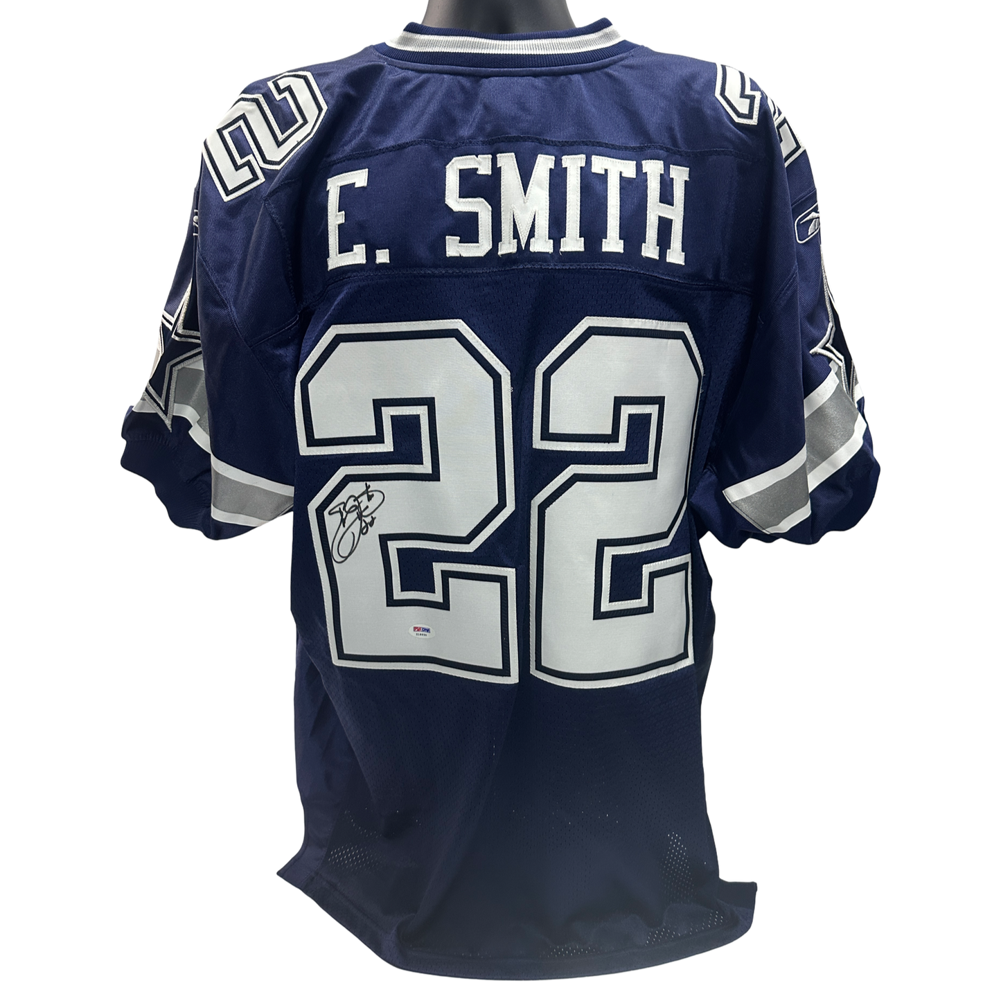 Emmit Smith Autographed Dallas Cowboys Navy Blue NFL Reebok On Field Jersey PSA DNA