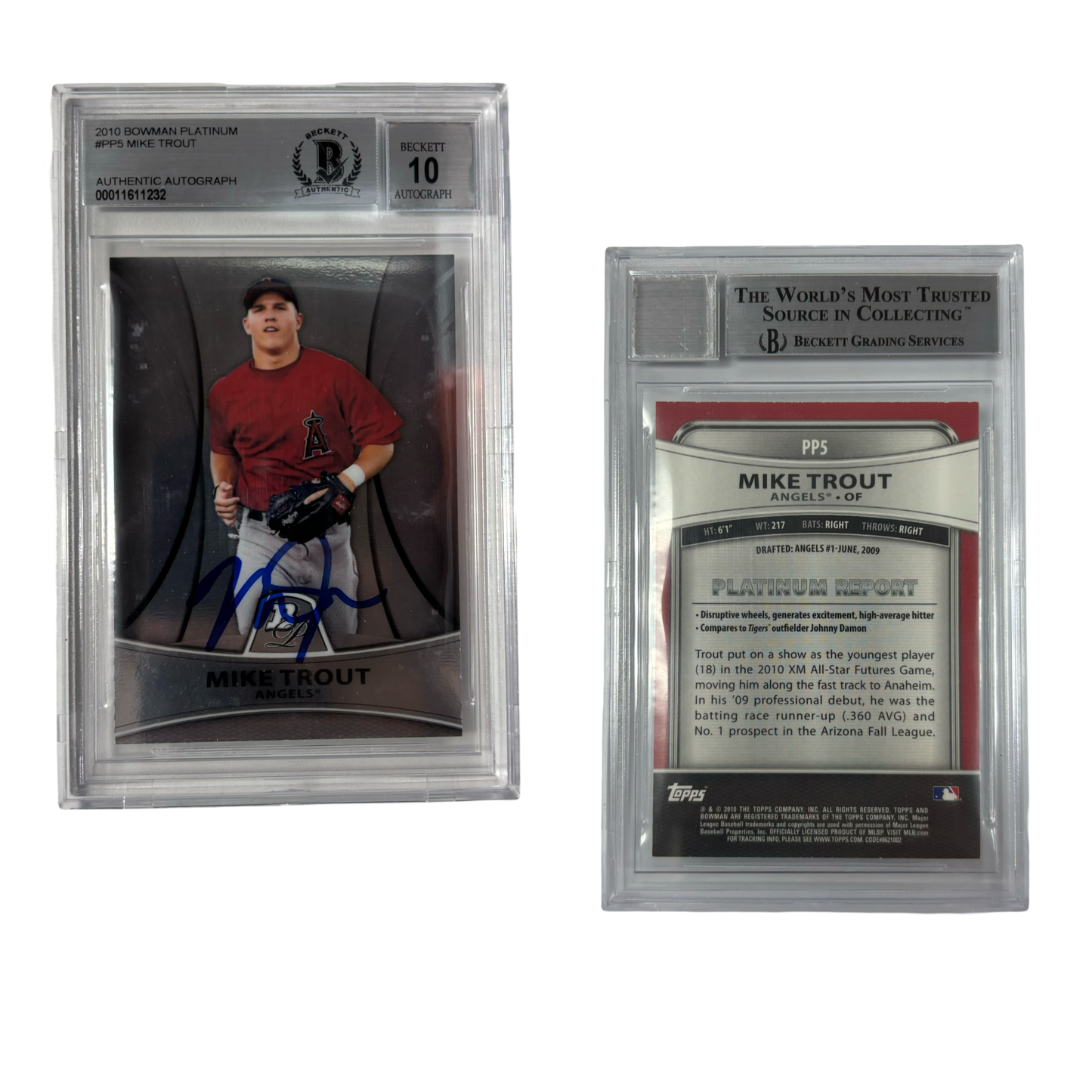 Mike Trout 2010 Bowman Platinum #PP5 Autographed BGS 10 Beckett