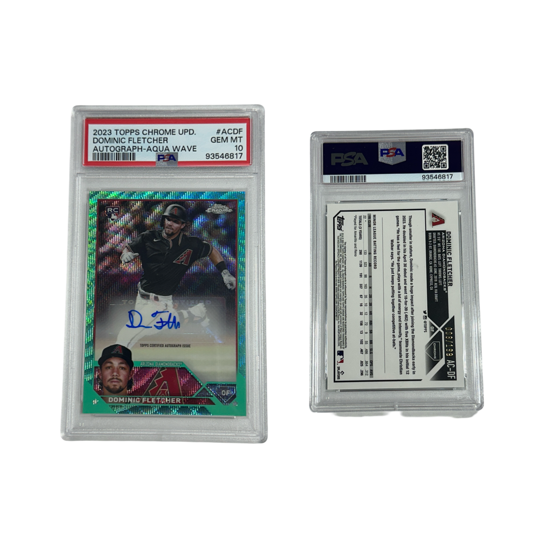 2023 Dominic Fletcher Topps Chrome Autographed Aqua Wave #ACDF PSA GEM MINT 10