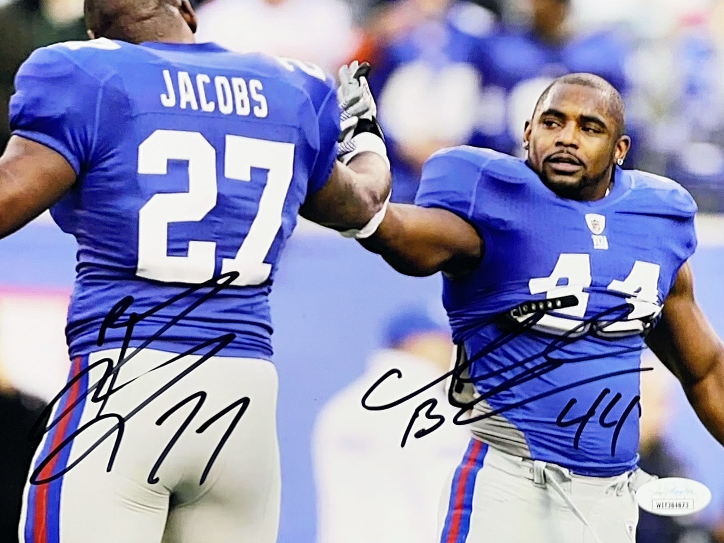 Ahmad Bradshaw & Brandon Jacobs Autographed High Five 8x10 JSA
