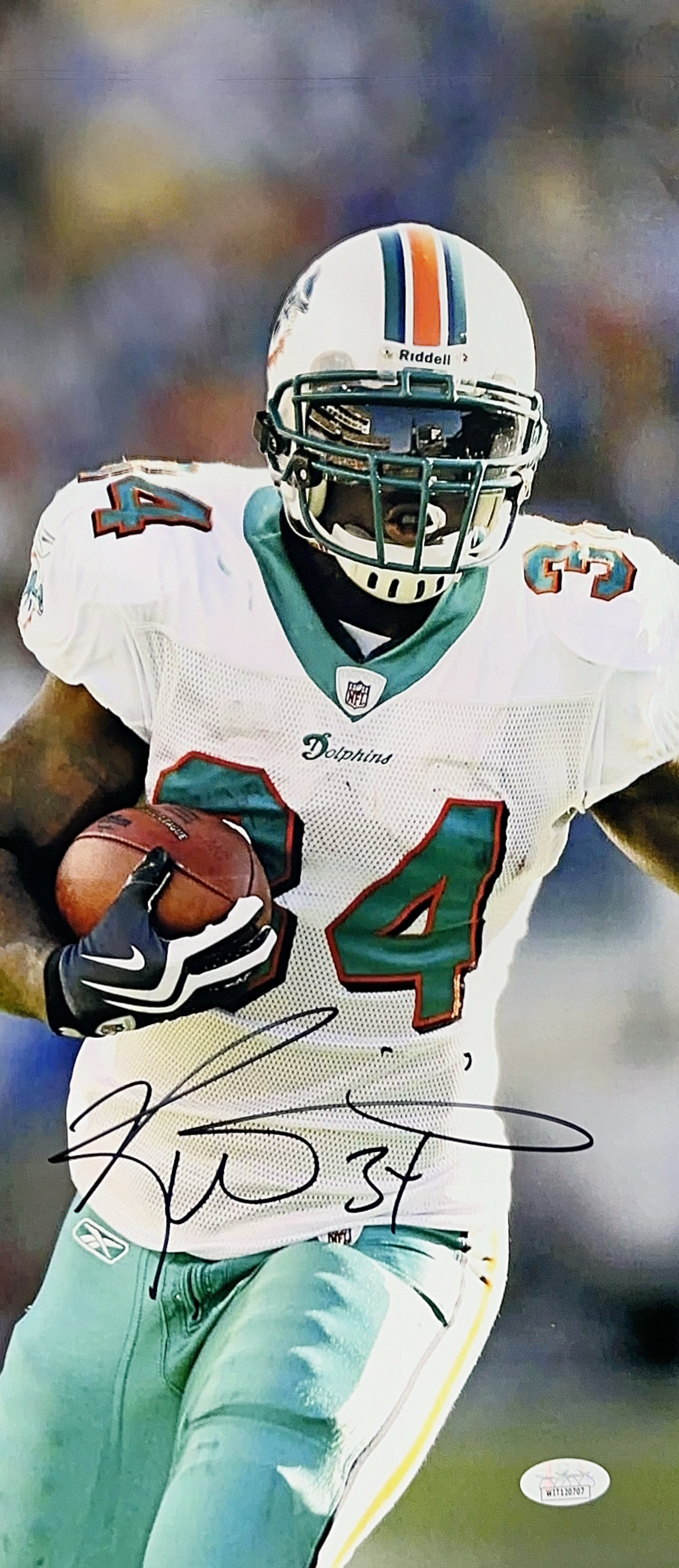 Ricky Williams Vertical Dolphins White Jersey 8x18 JSA