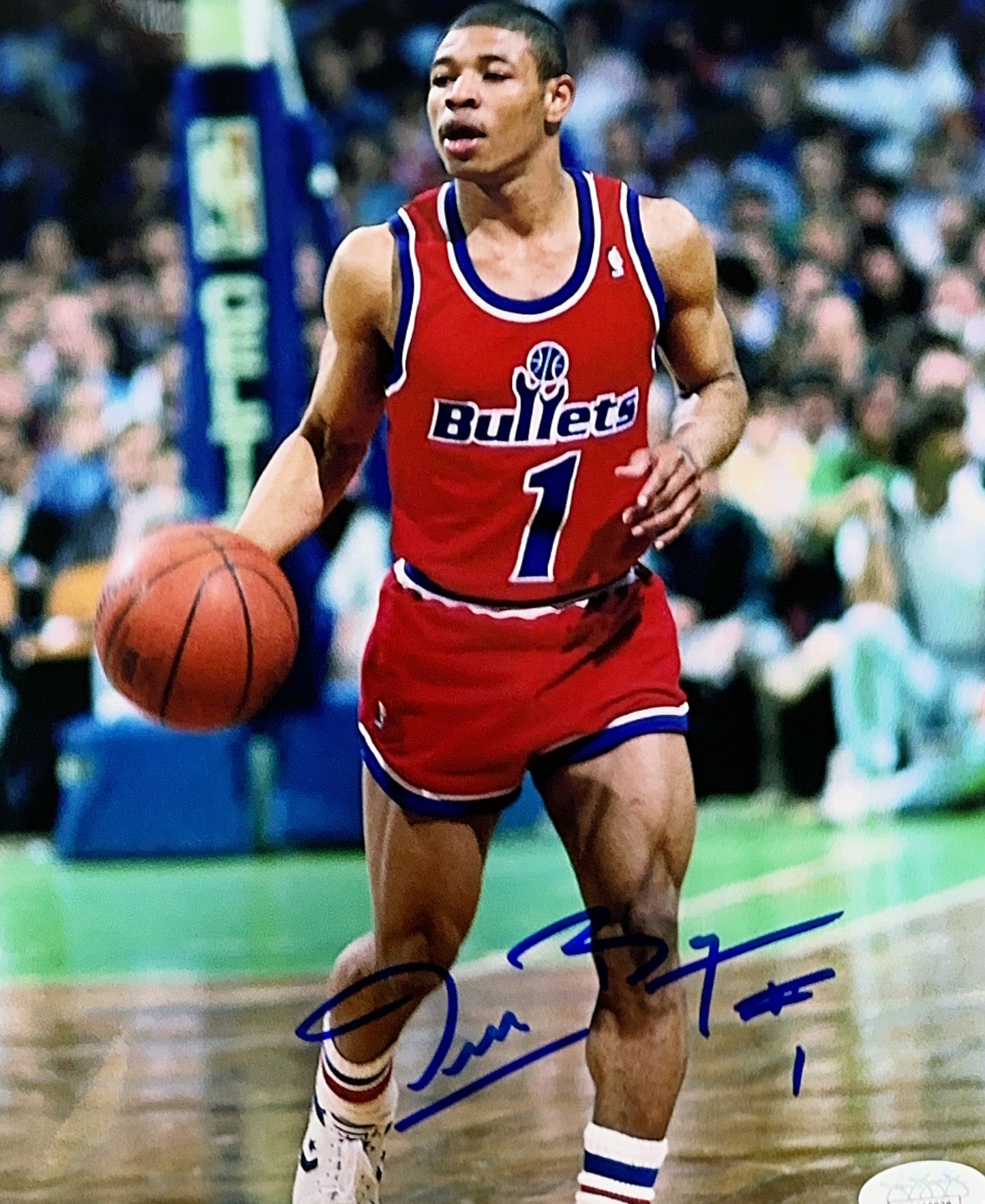 Muggsy Bogues Washinton Bullets Dribbling Autographed 8x10 JSA