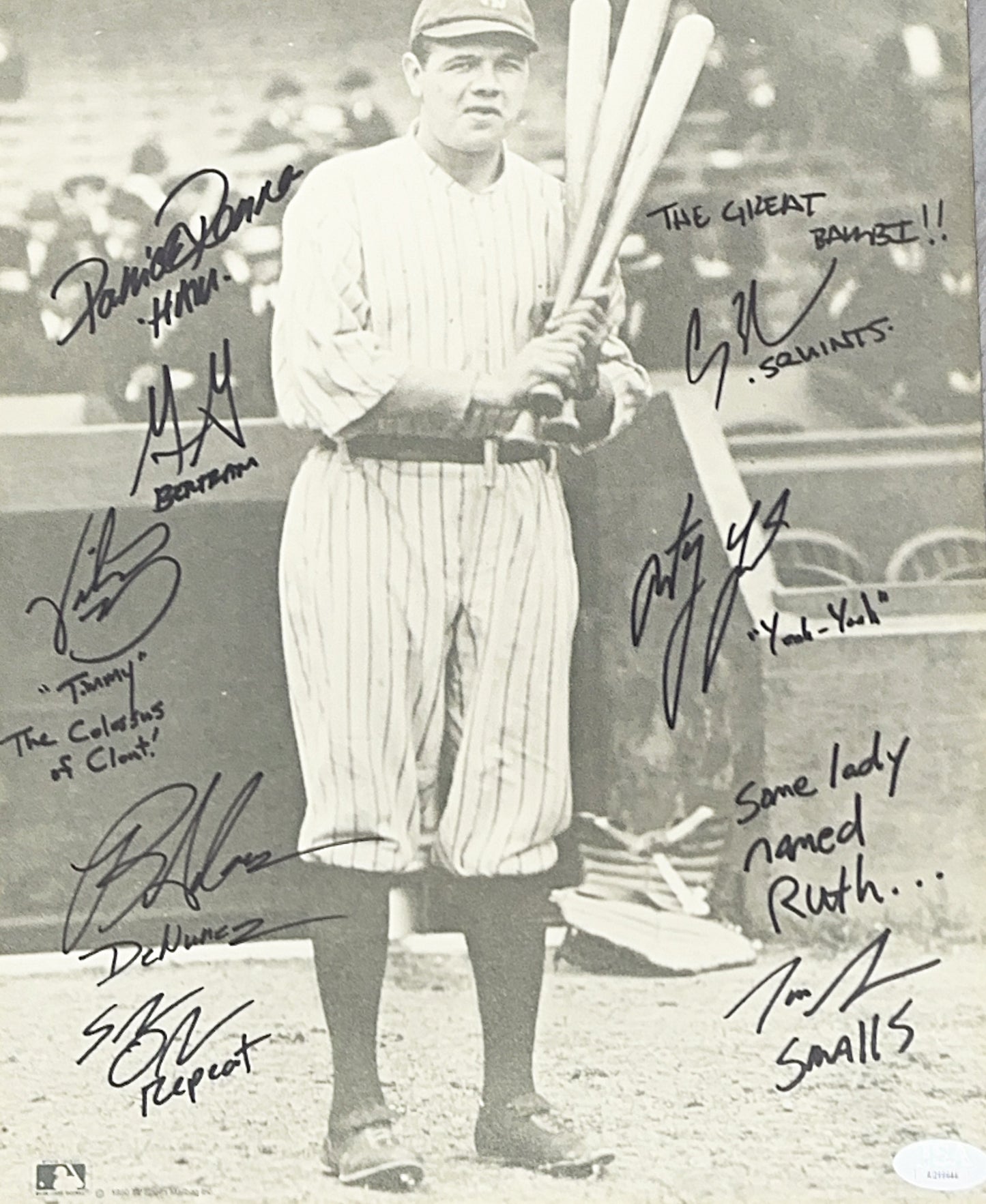 The Sandlot Cast Autographed Babe Ruth 11x14 Photo JSA