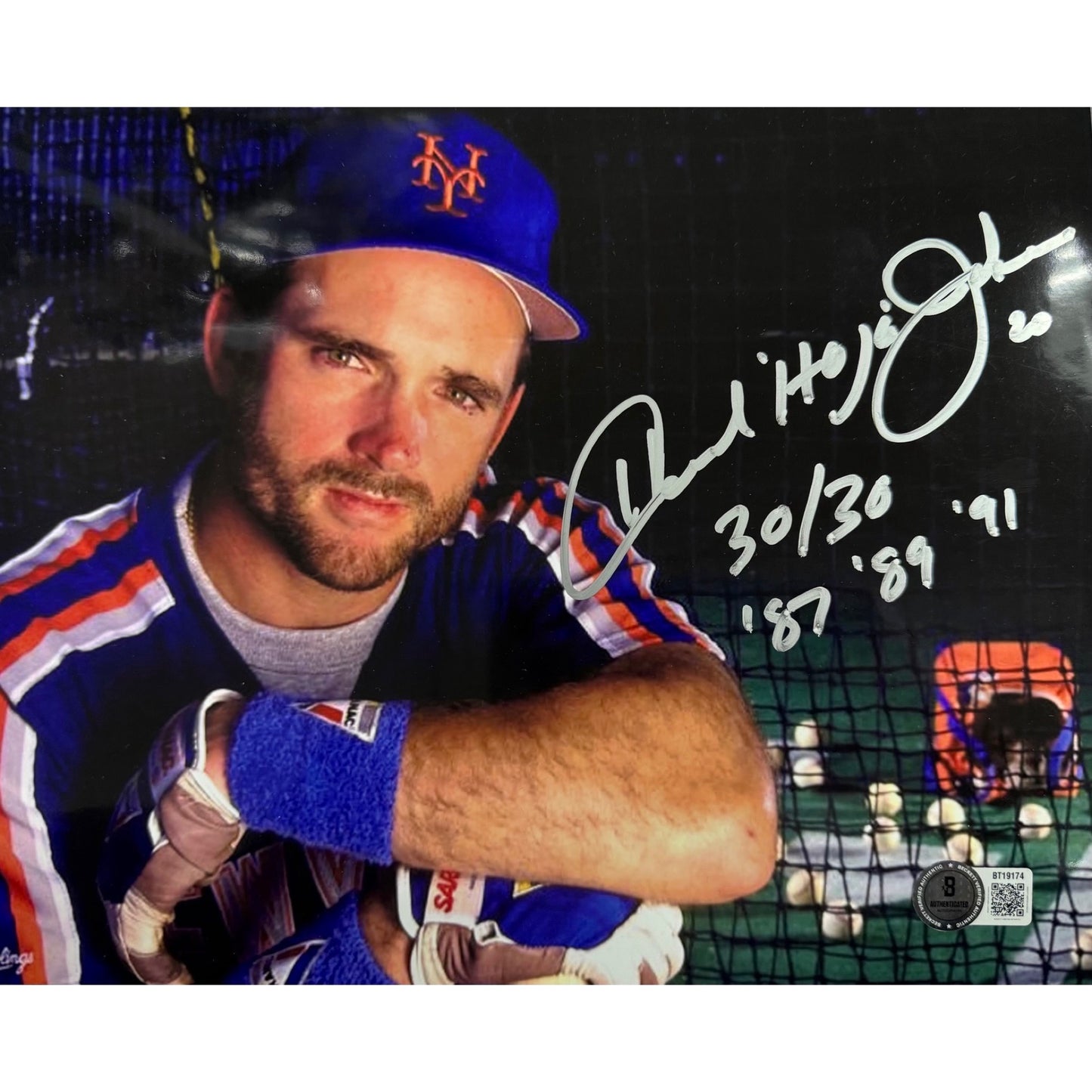 Howard Johnson New York Mets Cage Inscribed 30/30 Autographed 8x10 Beckett BAS