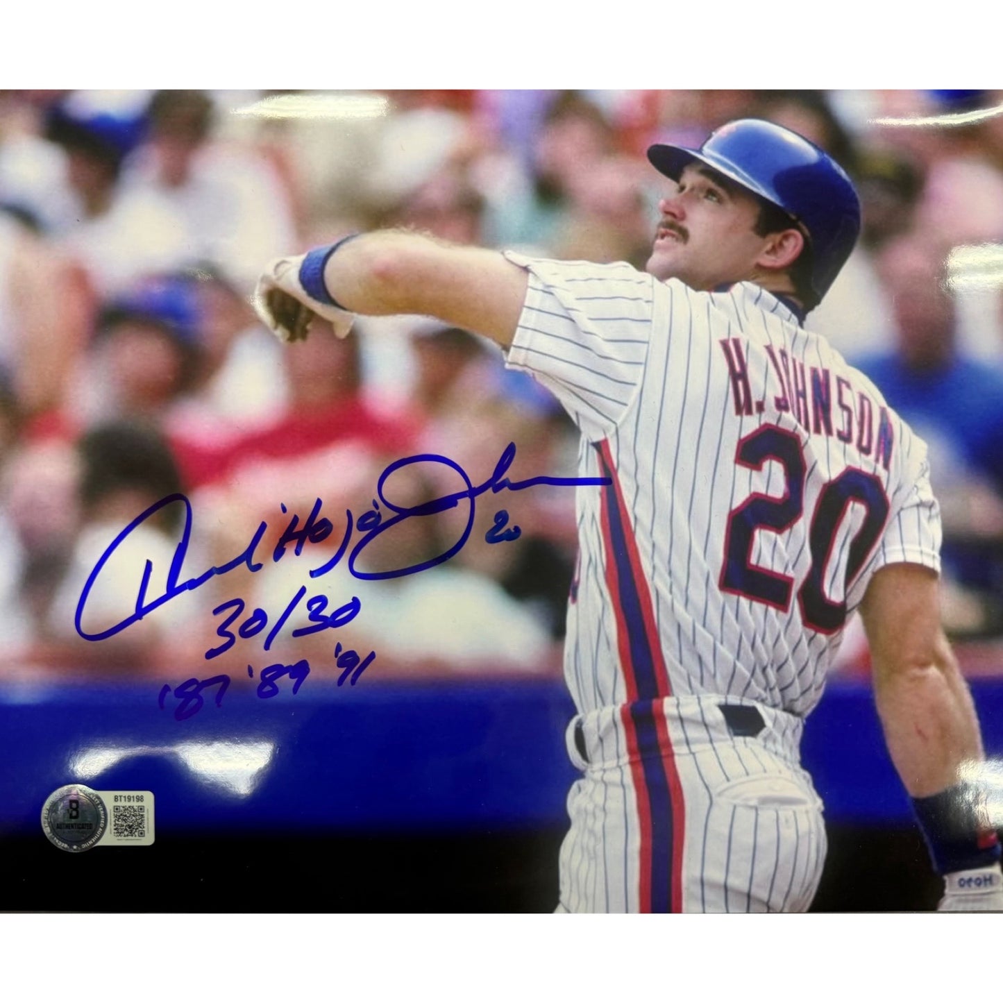 Howard Johnson New York Mets Hitting Inscribed 30/30 Autographed 8x10 Beckett BAS