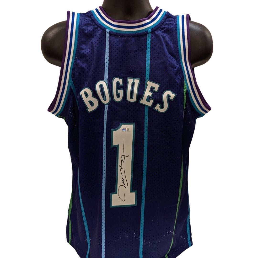 Muggsy Bogues Autographed Charlotte Hornets Purple 1994 95 Mitchell Ness Swingman Jersey Steiner CX