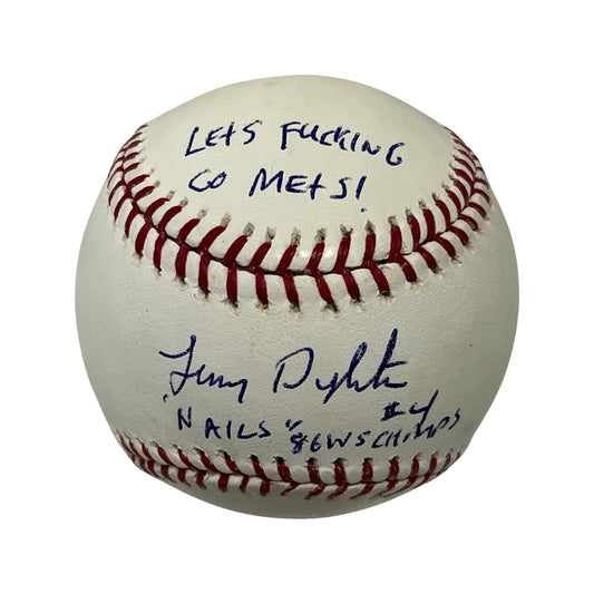 Lenny Dykstra Autographed New York Mets OMLB “Let’s Fucking Go Mets!, Nails, 86 WS Champs” Inscriptions Steiner CX