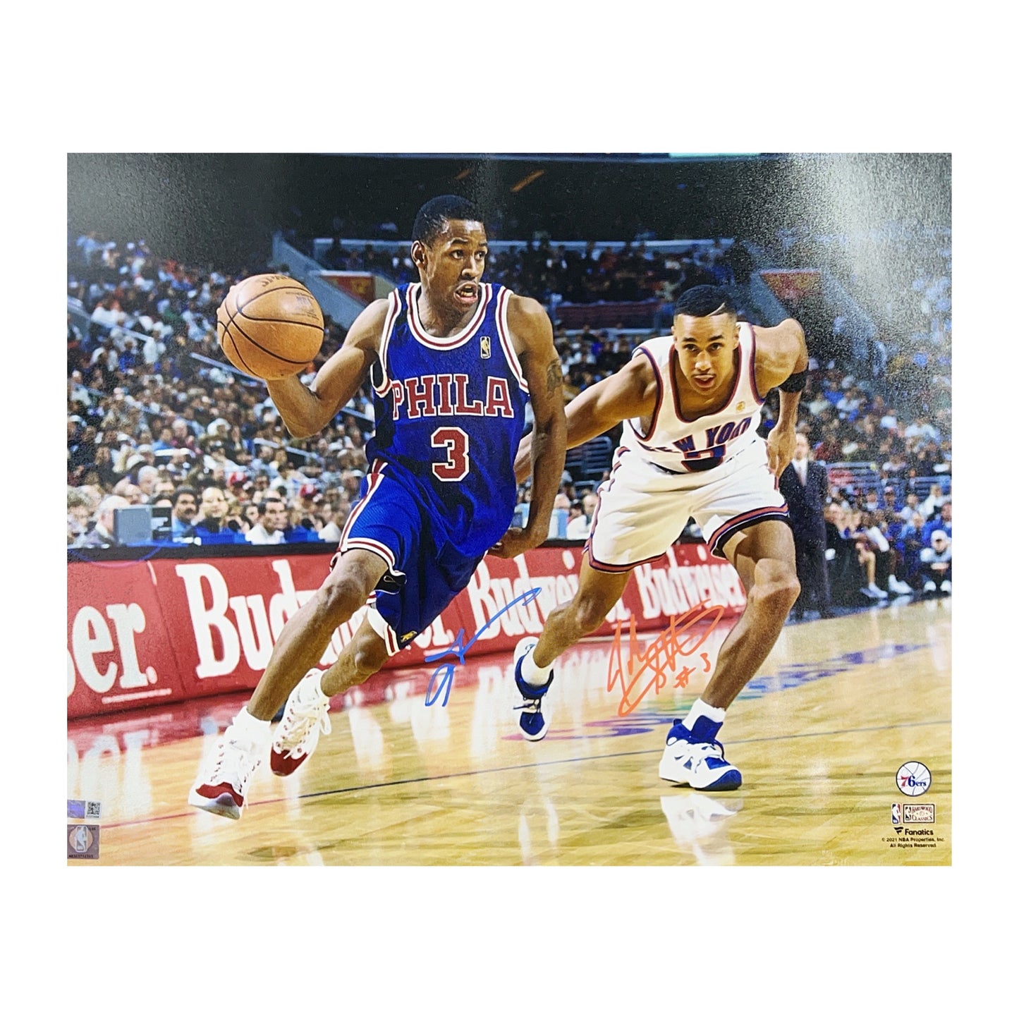 Allen Iverson & John Starks Autographed 16x20 Steiner CX