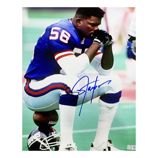 Lawrence Taylor Autographed New York Giants Sitting Blue Jersey 11x14 Steiner CX