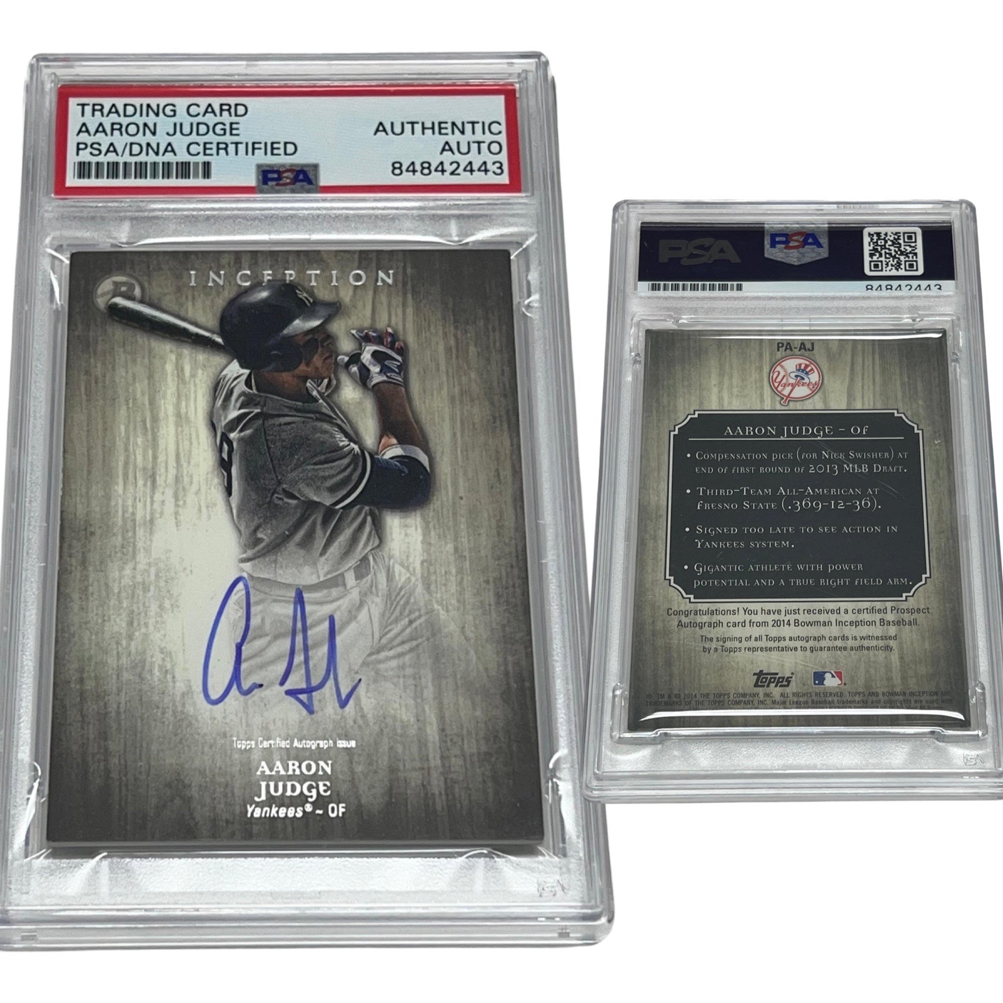 2014 Aaron Judge Topps Inception #PA-AJ Autographed PSA Auto 