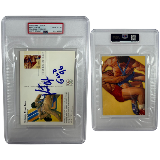 Kurt Angle Autographed 1996 Atlanta Olympics First Day Cover Postcard “Gold 96” Inscription PSA Auto GEM MT 10