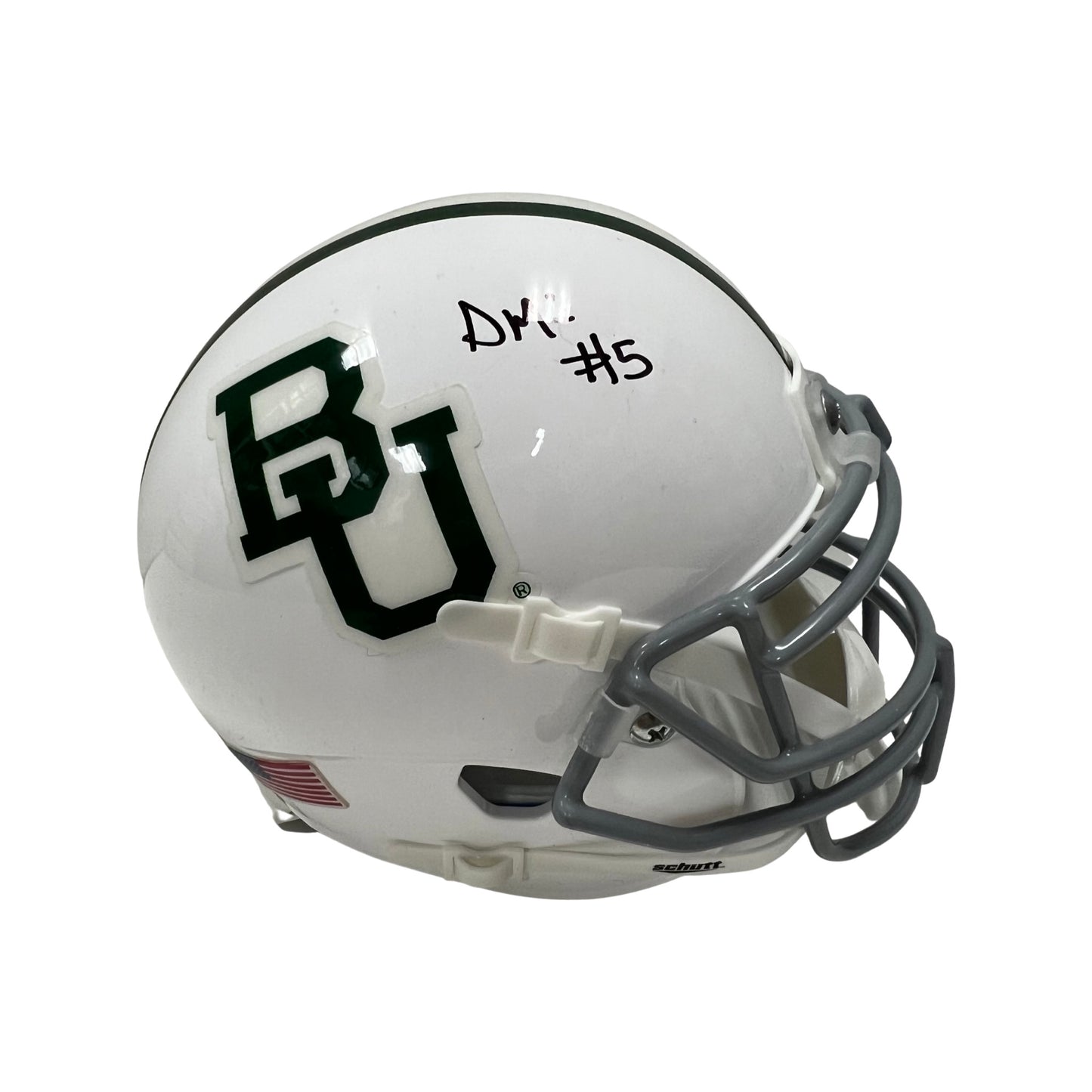 Denzel Mims Autographed Baylor Bears White Schutt Mini Helmet JSA