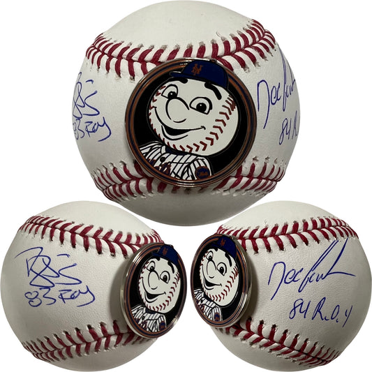 Doc Gooden & Darryl Strawberry Autographed New York Mets OMLB “83 ROY, 84 ROY” Inscriptions w/ Mr. Met Pin JSA
