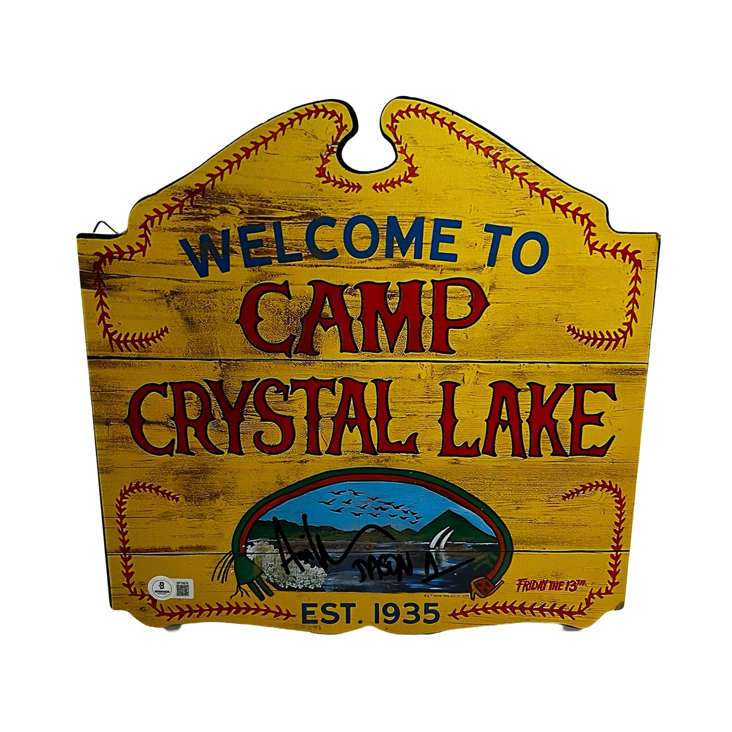 Ari Lehman Autographed Friday the 13th Crystal Lake Sign Black Ink Beckett