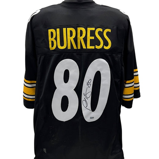 Plaxico Burress Autographed Pittsburgh Steelers Black Jersey Steiner CX