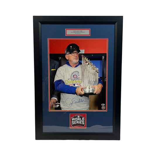 Joe Maddon Autographed Chicago Cubs Framed 2016 World Series Trophy 16x20 Beckett