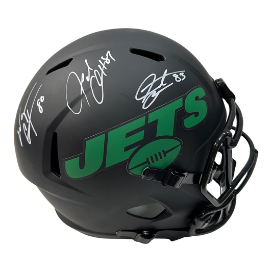 Wayne Chrebet, Santana Moss & Laveranues Coles Autographed New York Jets Eclipse Replica Helmet Steiner CX
