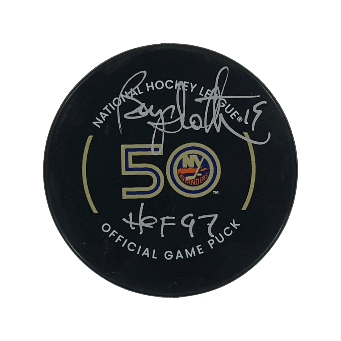 Bryan Trottier Autographed New York Islanders Official Game Puck “HOF 97” Inscription Steiner CX