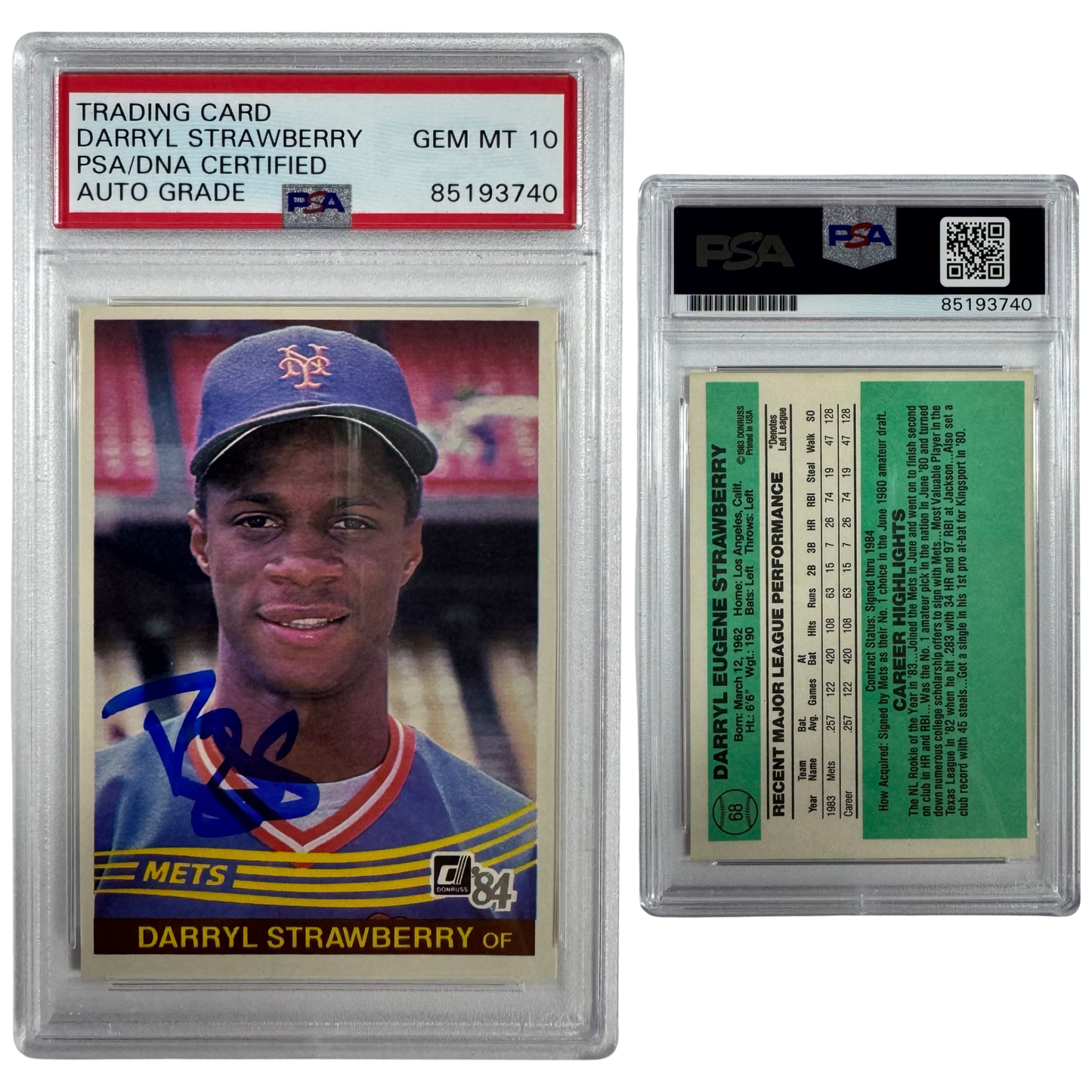1983 Darryl Strawberry Tidewater Tides Minor League Photo Fact Card Autographed PSA Auto GEM MT 10