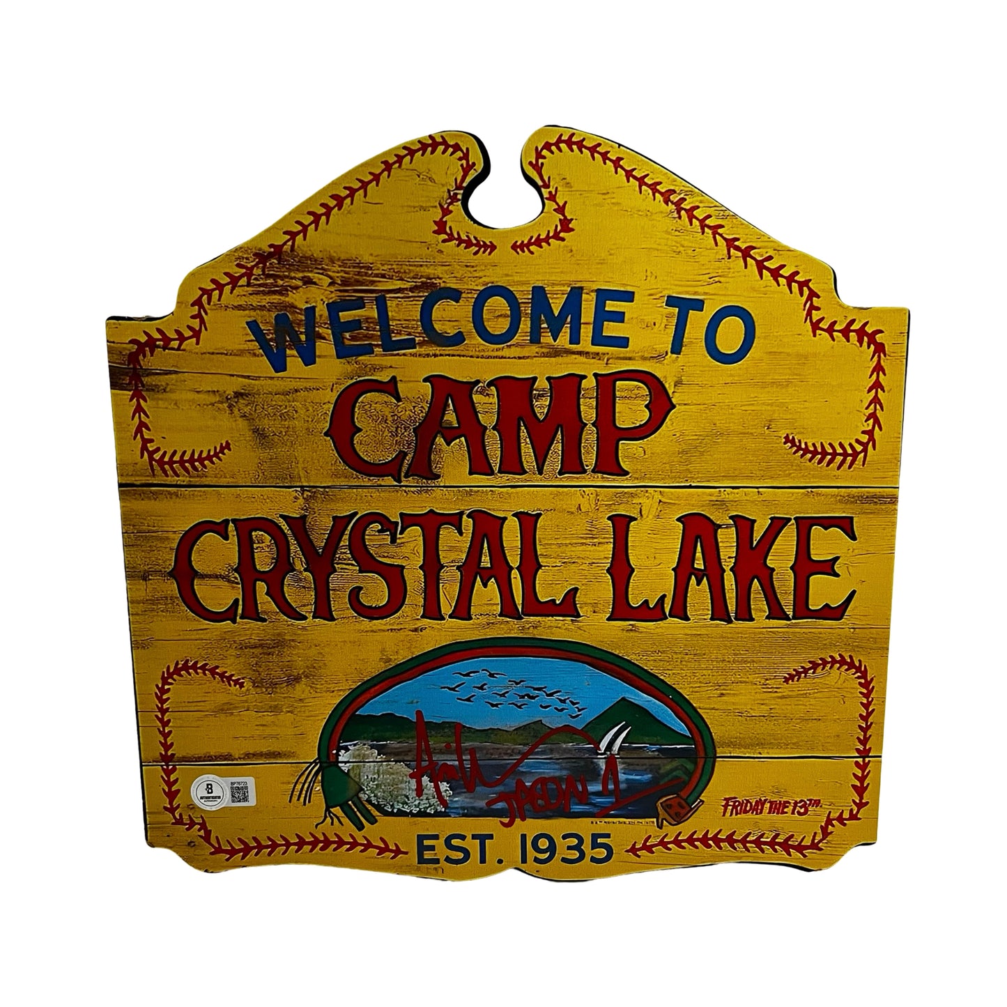 Ari Lehman Autographed Friday the 13th Crystal Lake Sign Red Ink Beckett
