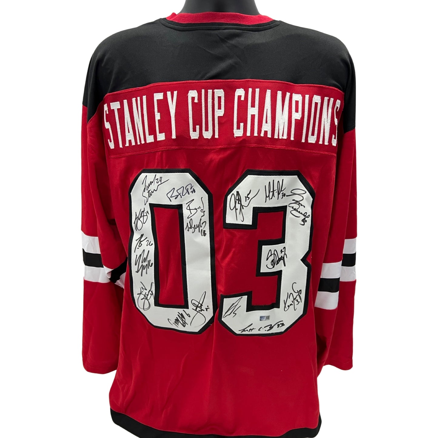 2003 Stanley Cup Champion New Jersey Devils Autographed Red Jersey Brodeur, Stevens, Daneyko, Gomez & More Steiner CX