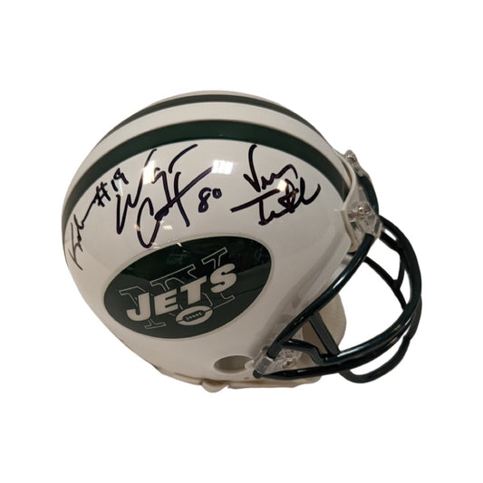 Wayne Chrebet, Keyshawn Johnson & Vinny Testaverde Autographed New York Jets White Mini Helmet JSA